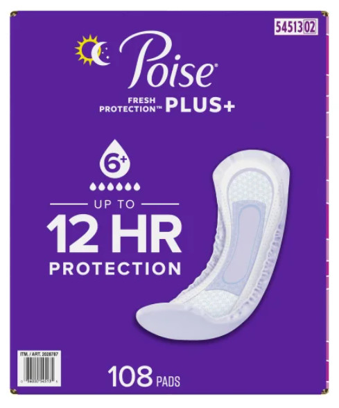 Poise plus Incontinence Pads, Ultimate Absorbency Long, 108-Count – FREESHIPPING