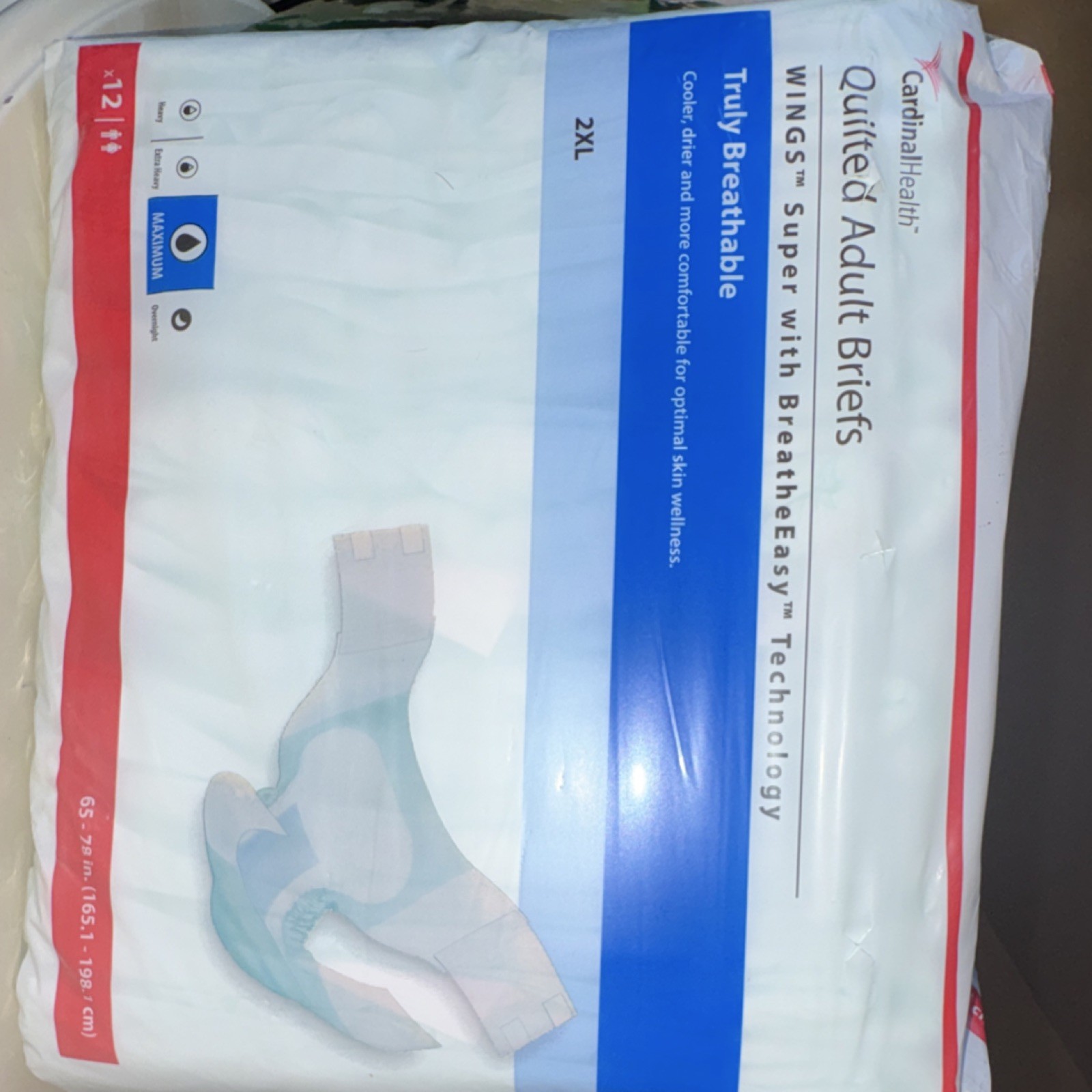 Cardinal Health Adult Briefs 2XL Maximum Absorbency WINGS Super Truly Breathable