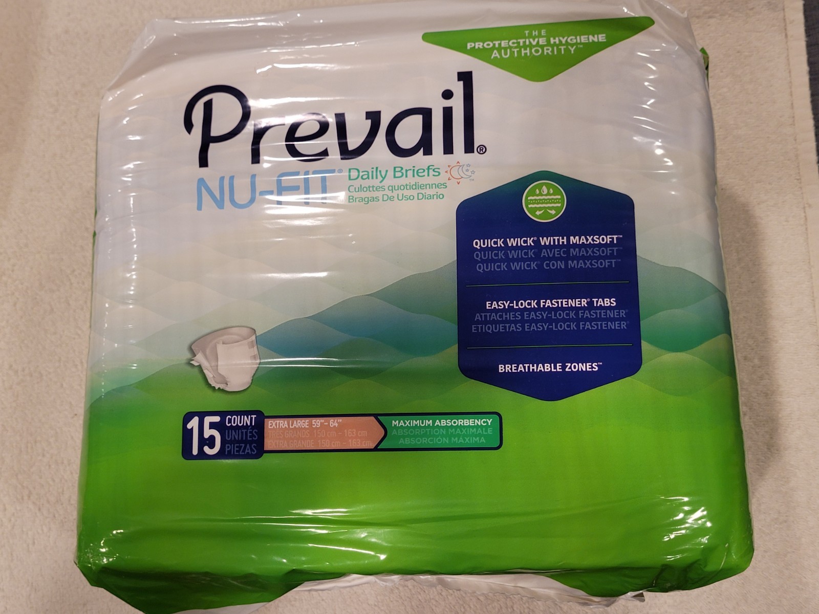 Prevail Nu-Fit Incontinence Brief XL Breathable Maximum 15 Ct – 2 packages