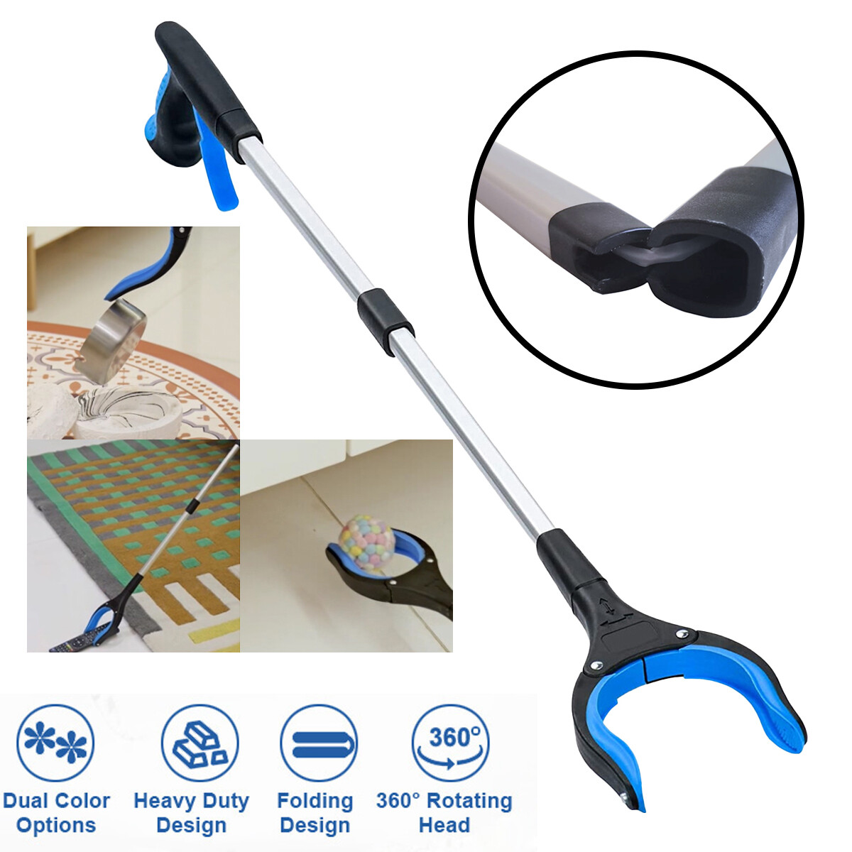 32 ” Bule Foldable Grabber Reacher Tool for the elderly, cleaners.