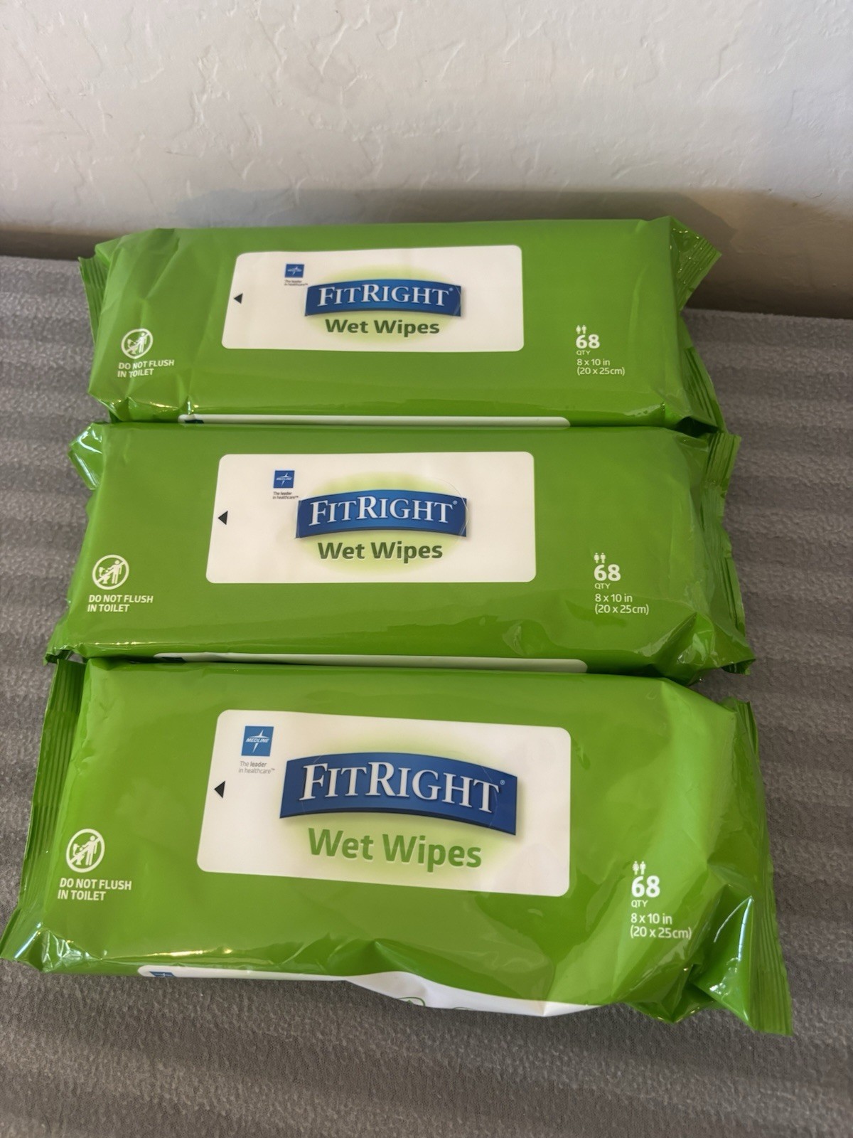3 -68 Count Medline FITRIGHT Wet Wipes Personal Cleansing Wipes Exp 8/27 New
