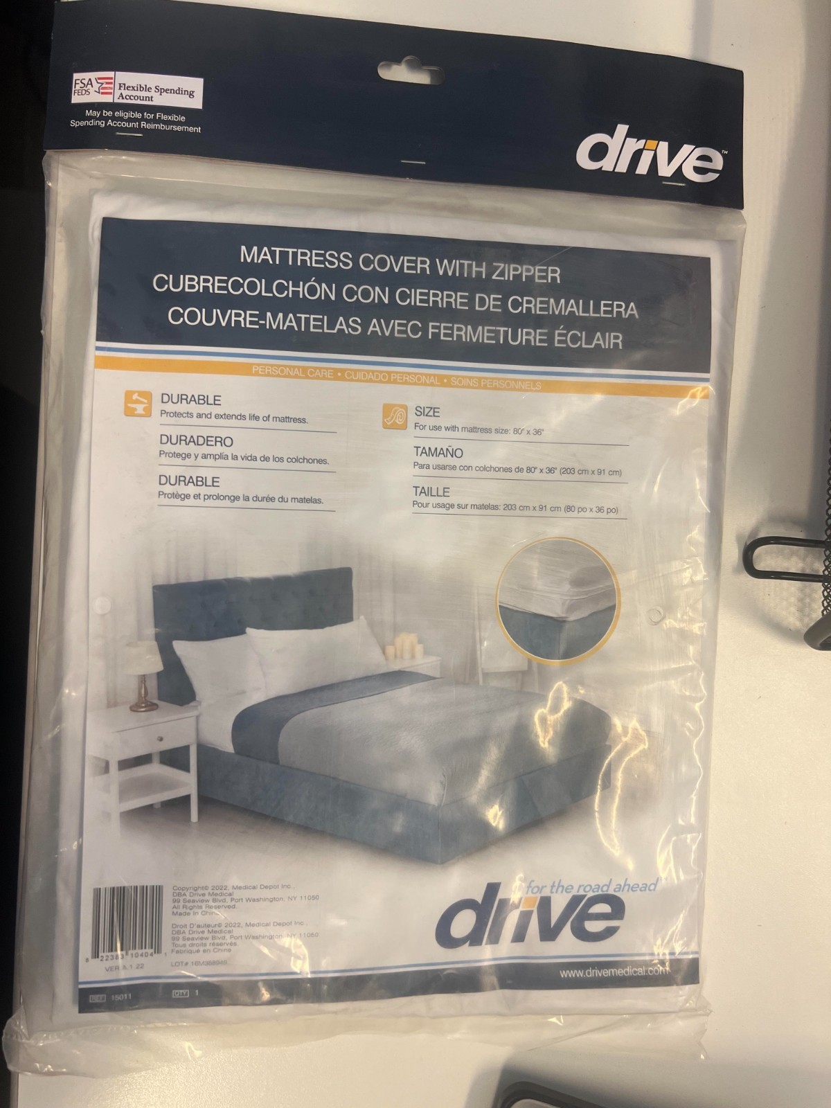 Drive Medical Zippered Vinyl Mattress Cover fits 80” x 36” (15011)