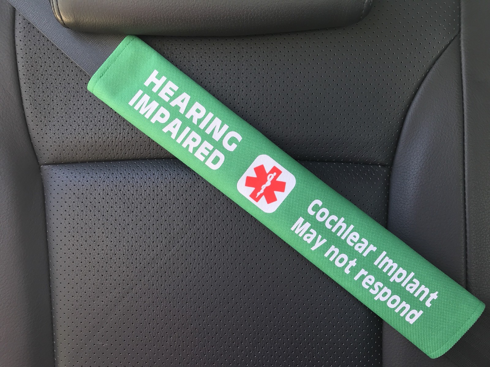 Hearing Impaired Cochlear Implant Medical Alert Seat Belt Cover Deaf