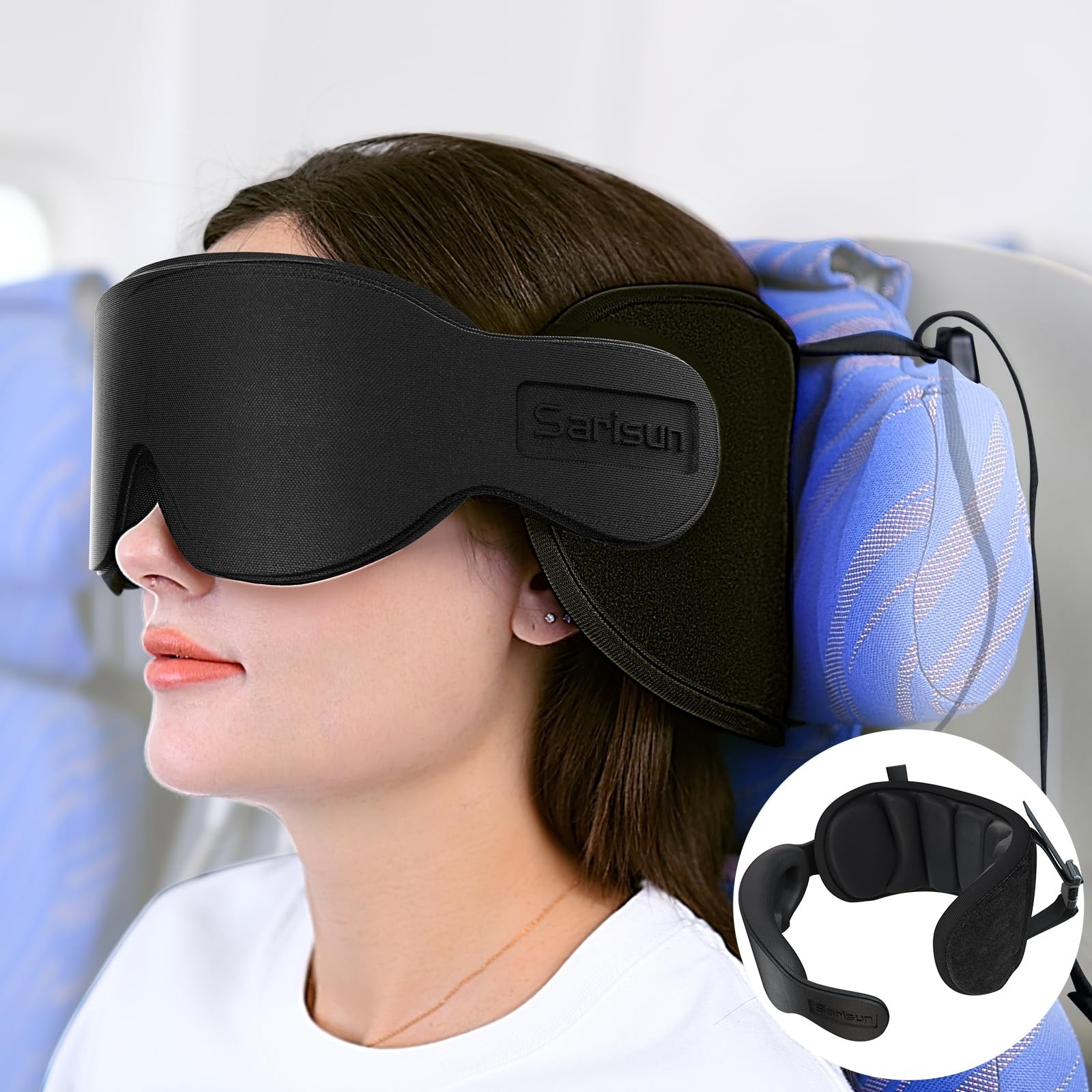 SARISUN Travel Pillows for Airplane Seats with Headrest, Solid Black