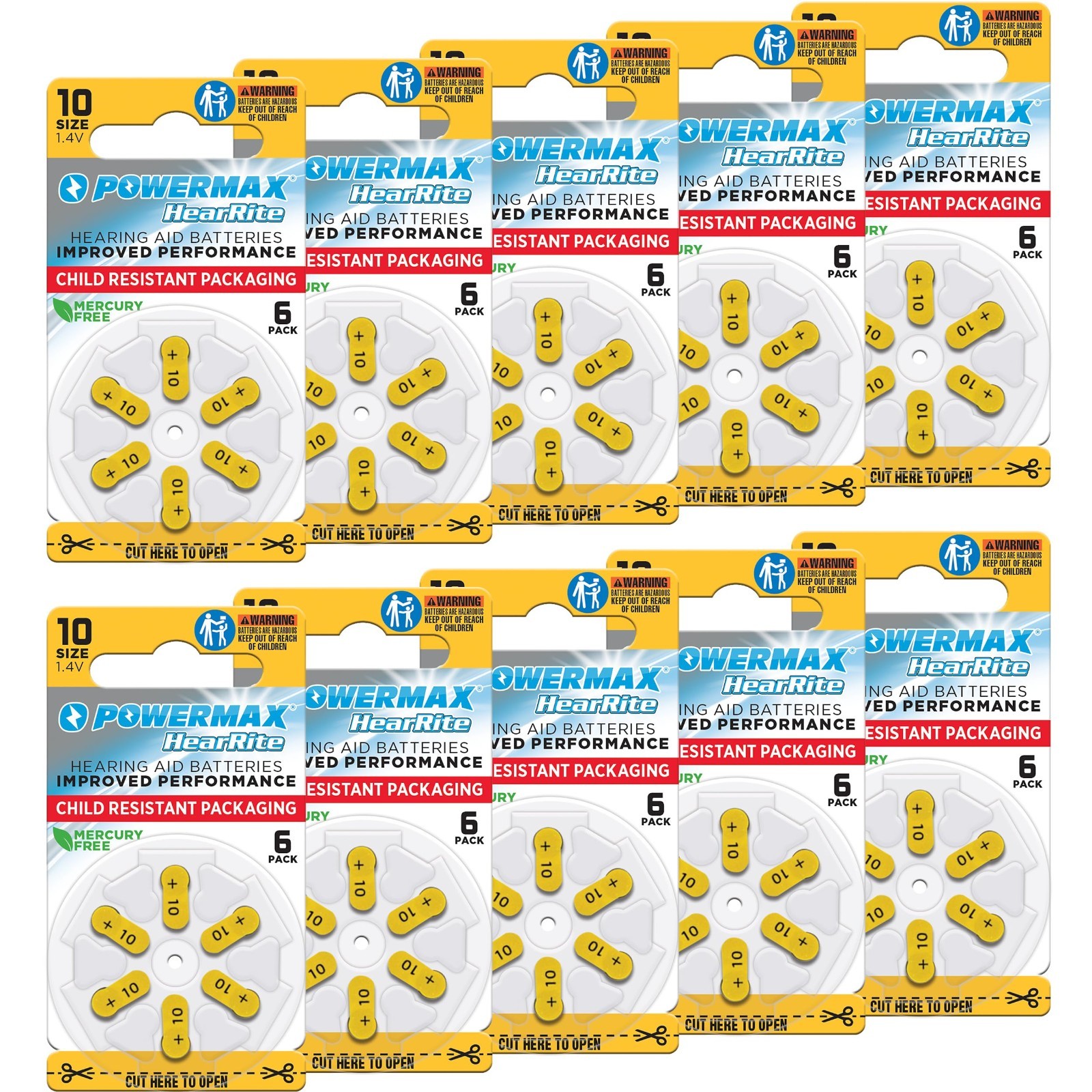60 Count Hearing Aid Batteries Size 10 – Long-Lasting, Easy Change Yellow Tabs
