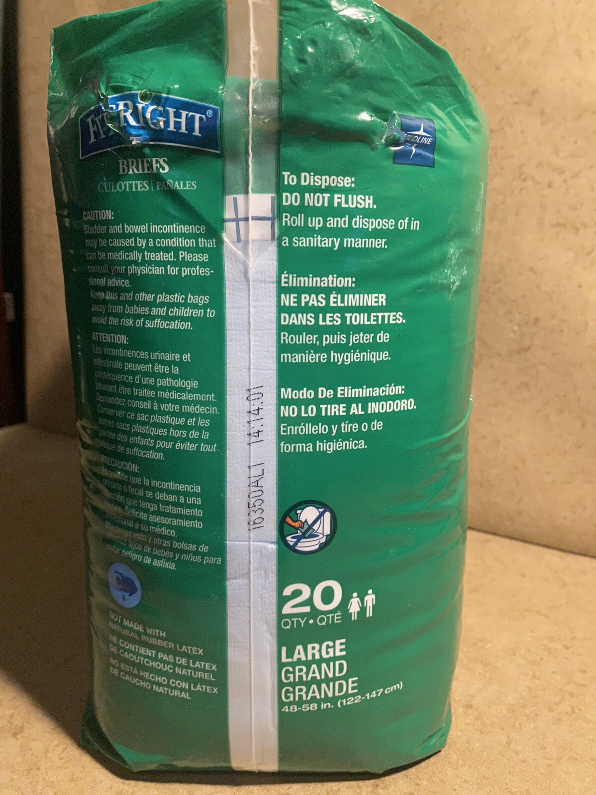Medline FitRight Extra Briefs Size Large 20 Count