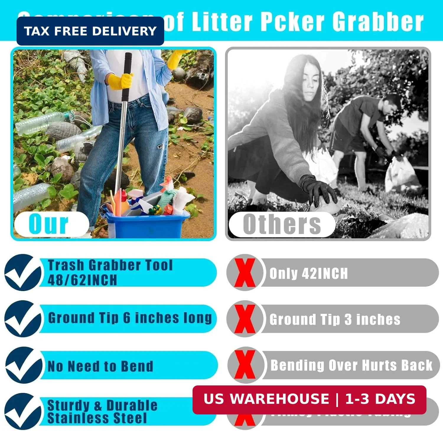 Trash Pickup Tool,47Inch Trash Picker Upper Grabber High-Duty Stainless Steels T