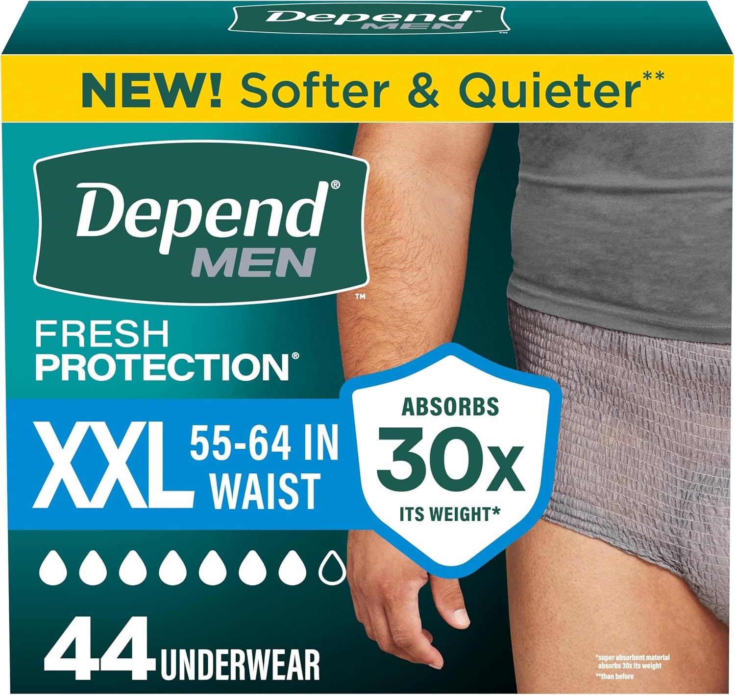 Depend Fresh Protection Adult Diapers Men XXL 44ct Grey