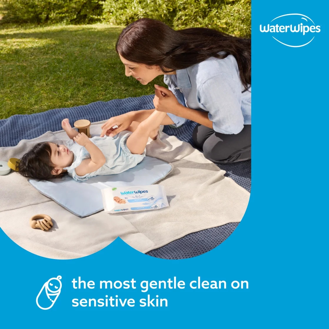 Sensitive+ Newborn & Baby Wipes, 3-In-1 Cleans, Cares, Protects, 99.9% Water, Un
