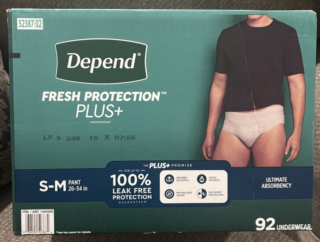 Depend Men Men’s Protection Plus Underwear Size S/M Small Medium 92 CT