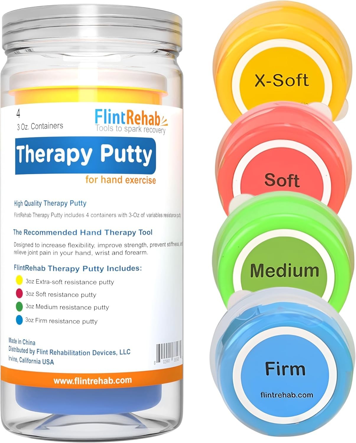 Color-Coded Therapy Putty for Hand Strength – 4 Pack (3 Oz Each), Portable Fun