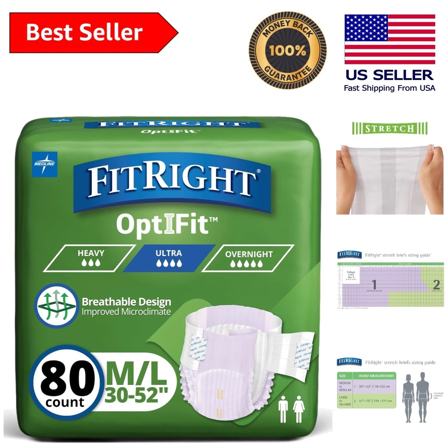 Comfort Fit Stretch Ultra Adult Incontinence Briefs – Heavy Absorbency 80 Count