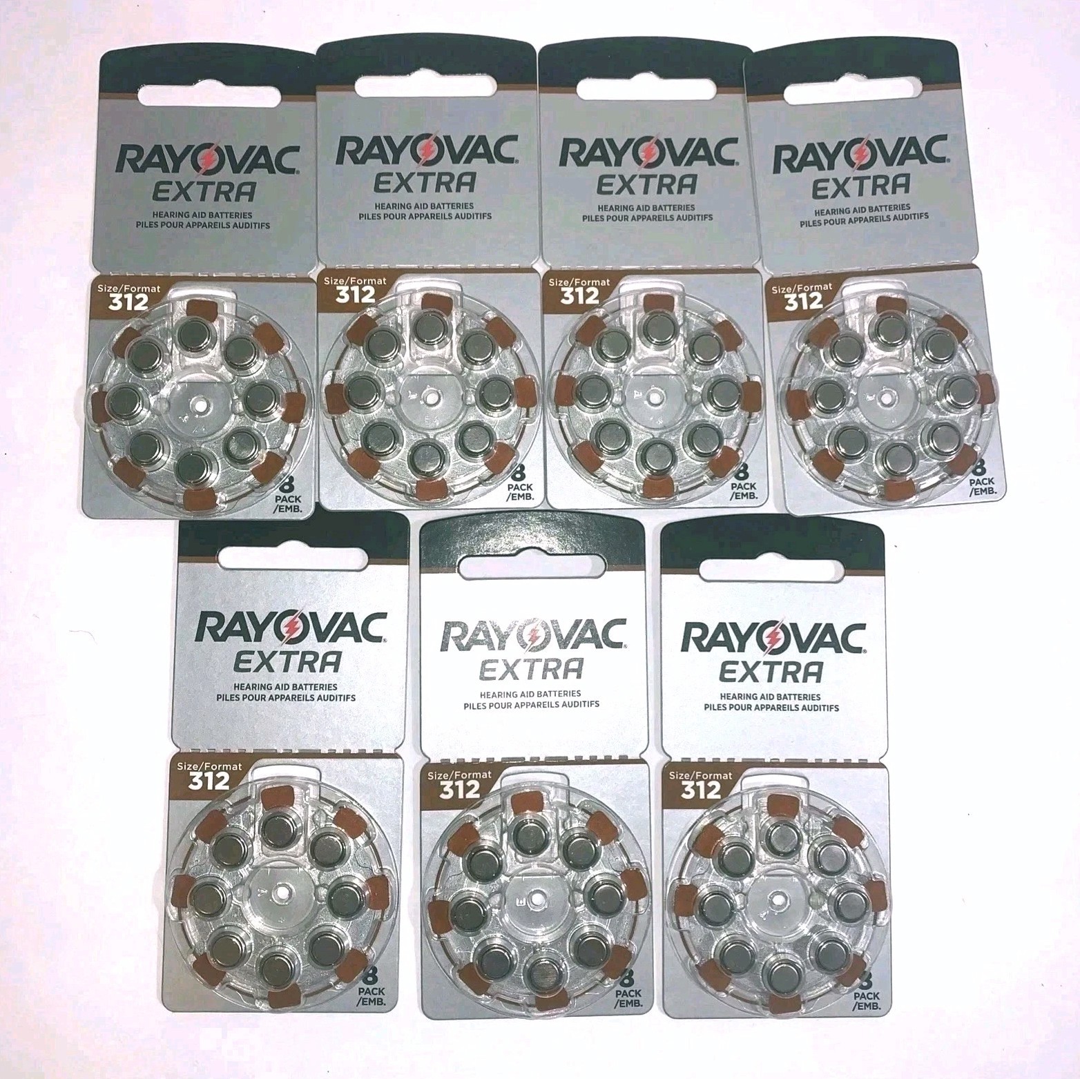 RAYOVAC EXTRA Size 312 Hearing AID Batteries 8 per Pack 1.45V 312AE-6A Lot Of 7