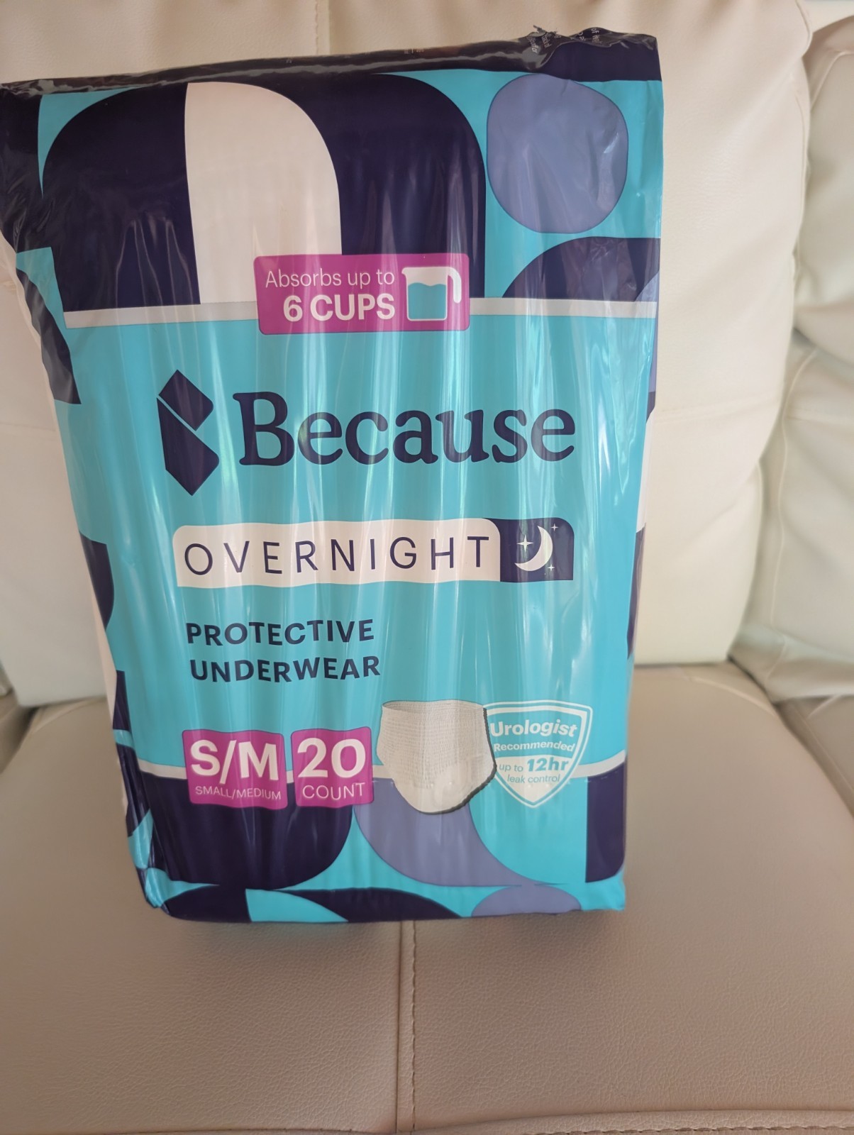 Because Overnight Incontinence Pants S/M Disposable 6 Cup, 20 Count