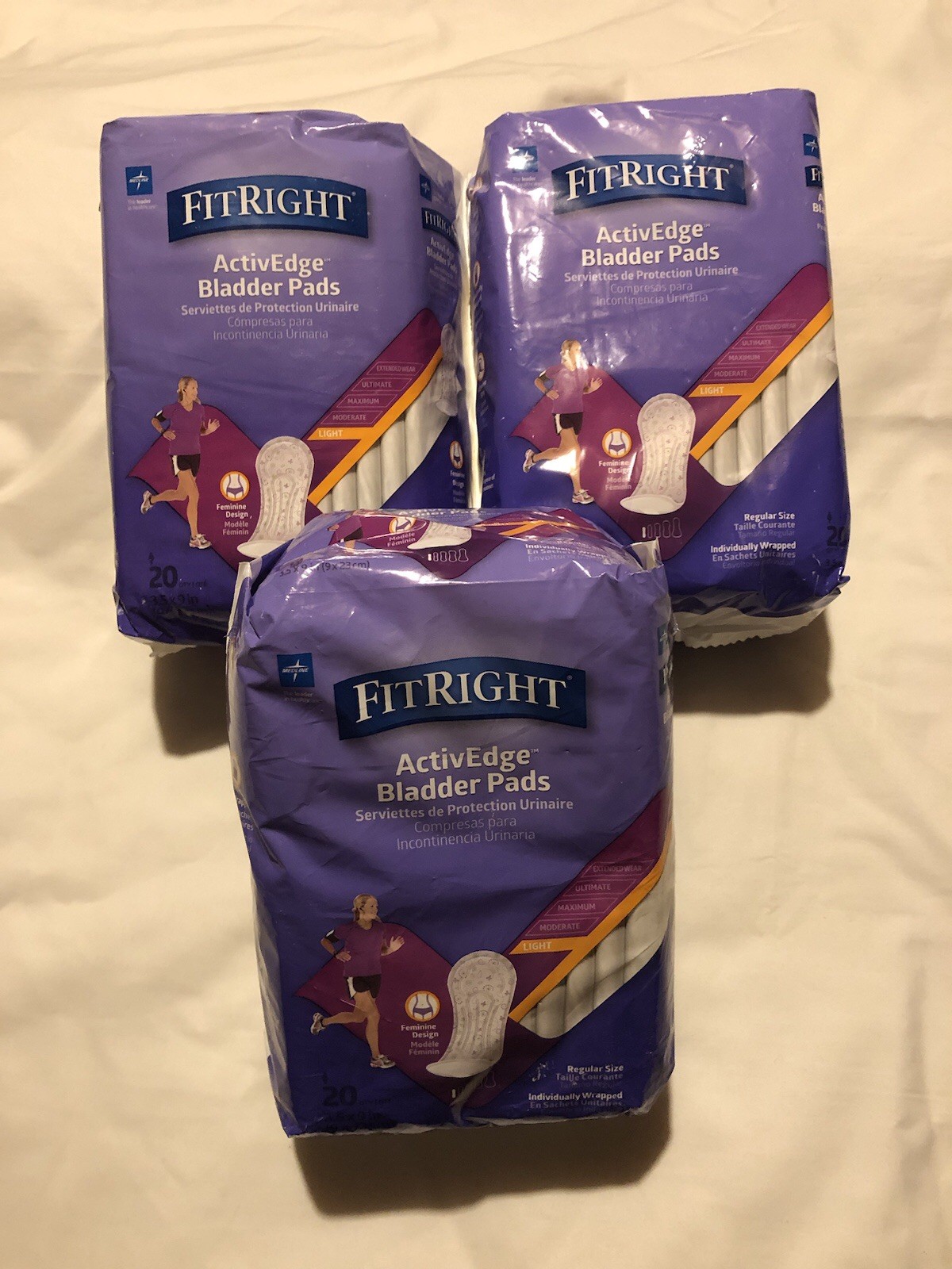 3 Packs FitRight Incontinence Bladder Control Pads, 3.5″ x 9″, 20 Count Each