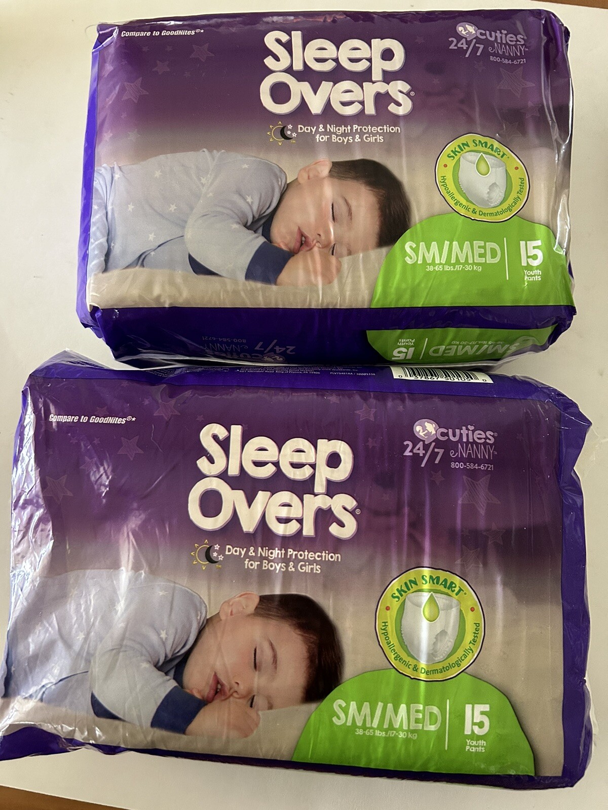 2 Pack of 15 Sleep Overs By Cuties Pull Up/Underwear Sm/Med 38-65 Lbs 30 Total