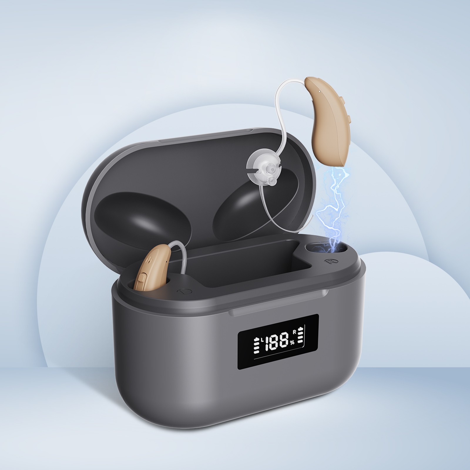JINGHAO 1 Pair Hearing Aid Rechargable Sound Amplifier Enhancer W/ Charger Box