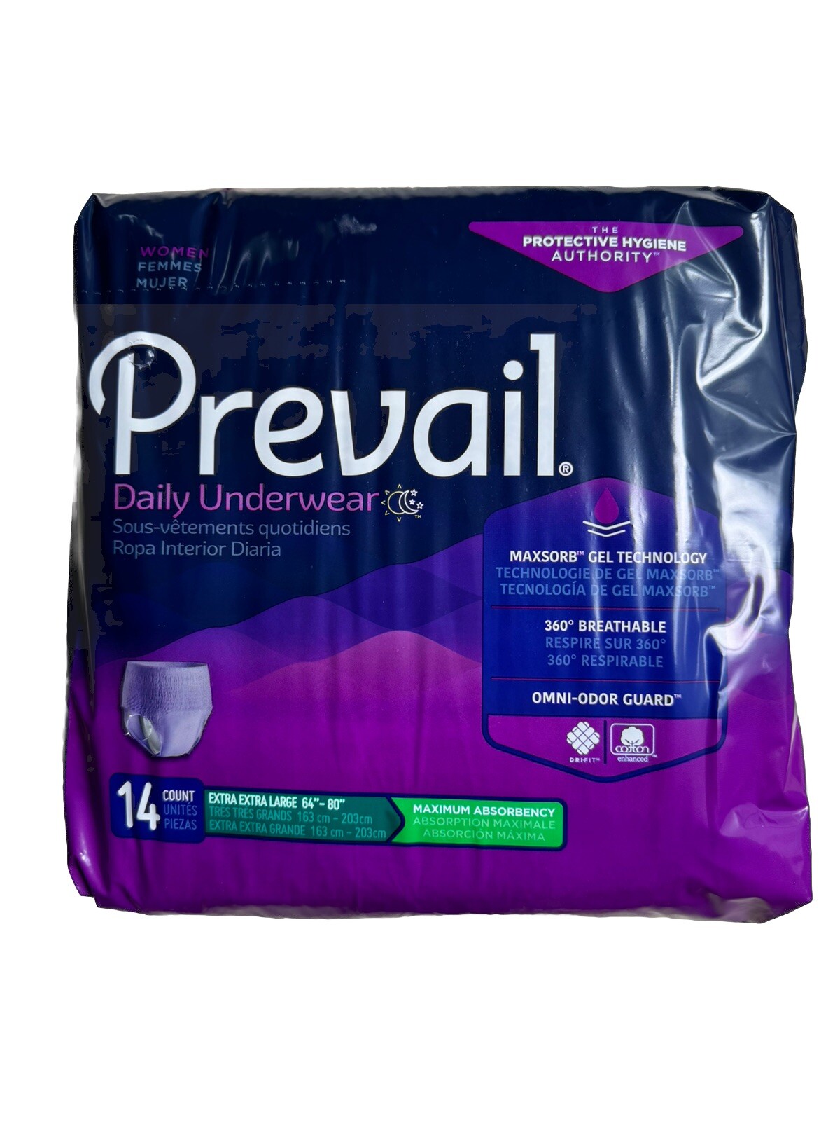 Prevail (Sz XXL) For Women Daily Disposable Underwear Female Maximum 14 Ct New