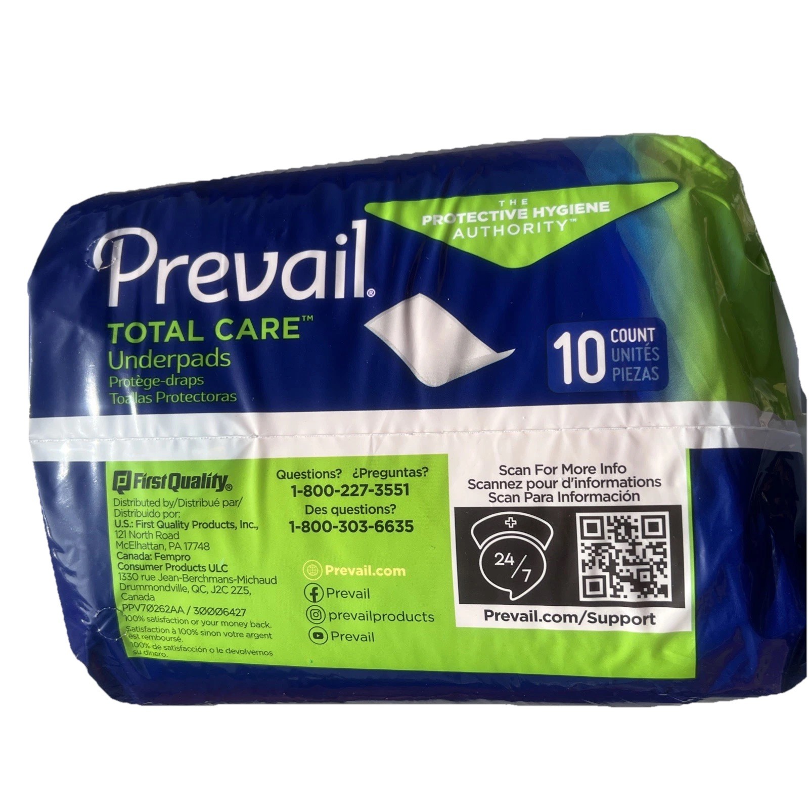 Lot of 4 Prevail Total Care Underpads 30×30” HEAVY Absorbency – 10 Pads per Pack