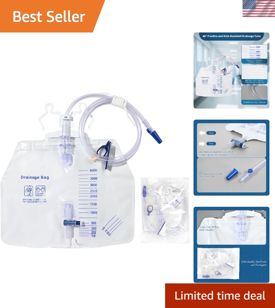 4000mL Catheter Bags, Urinary Drainage Bags 10 Pack | Enhanced Anti-Reflux Ch…