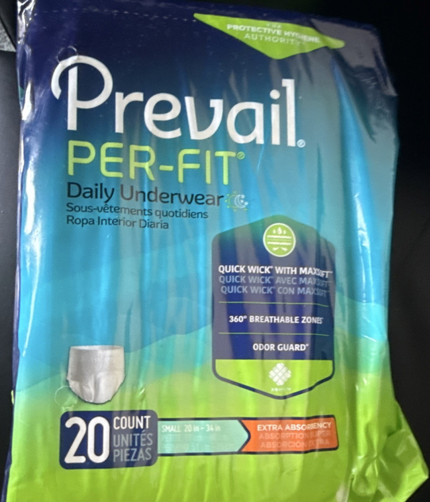 Prevail Per-Fit Daily Underwear Small 20 Count Extra Absorbency Quick Wick