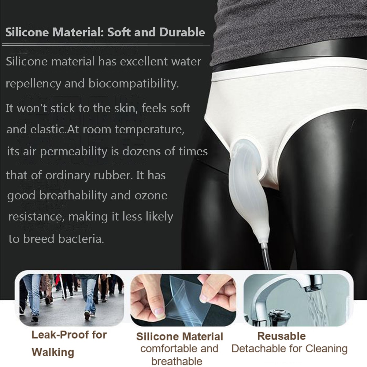 Wearable Urine Collector for Men with Silicone Urine Cup Cotton Briefs, 2* 800ml