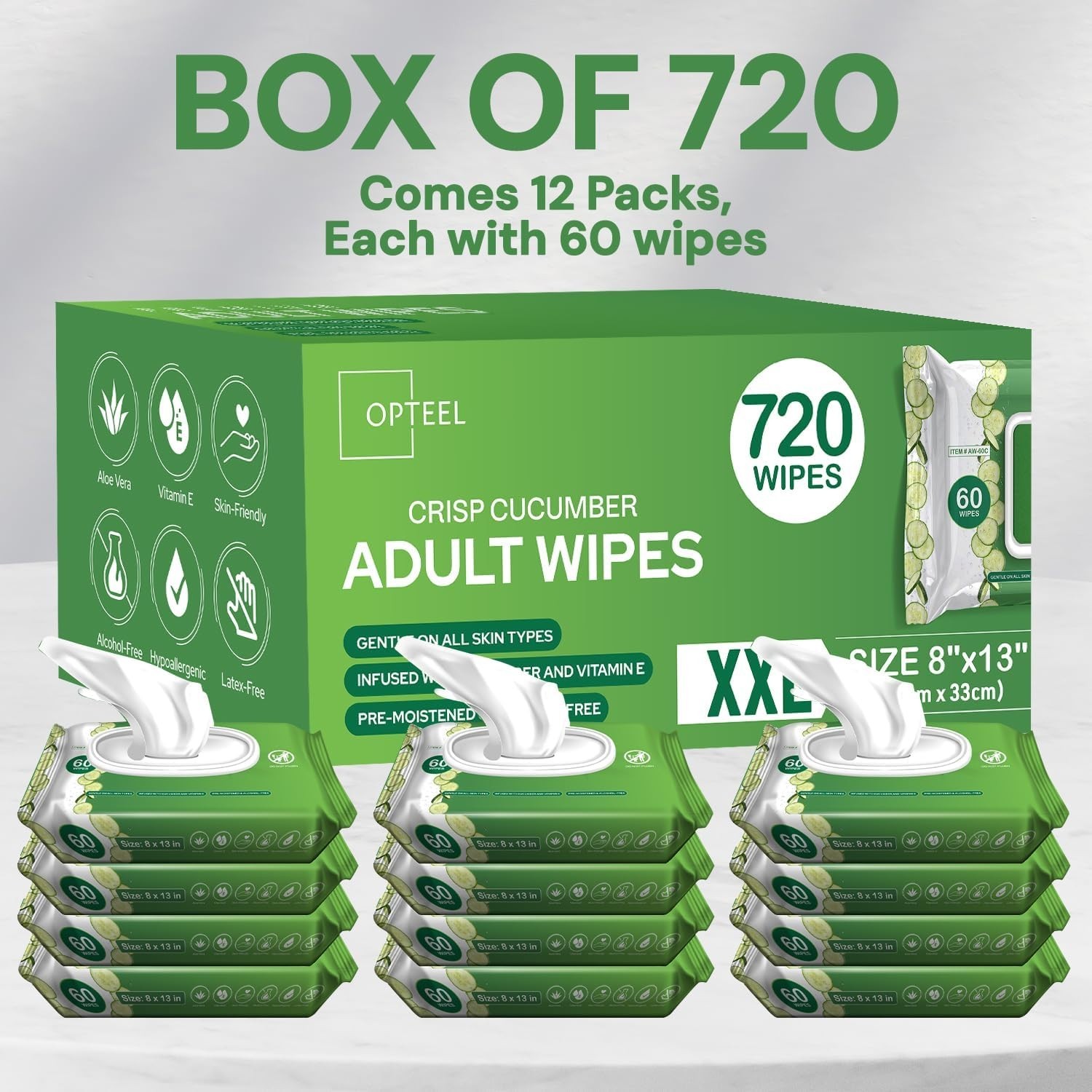 Adult Wipes Extra Large Scented Incontinence Washcloths 720 Wipes 8×13