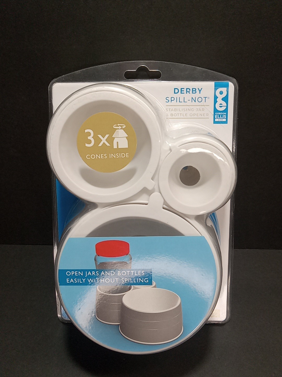 Derby Spill-Not 3 Size Jar and Bottle Steady With 3 Cone Jar Openers