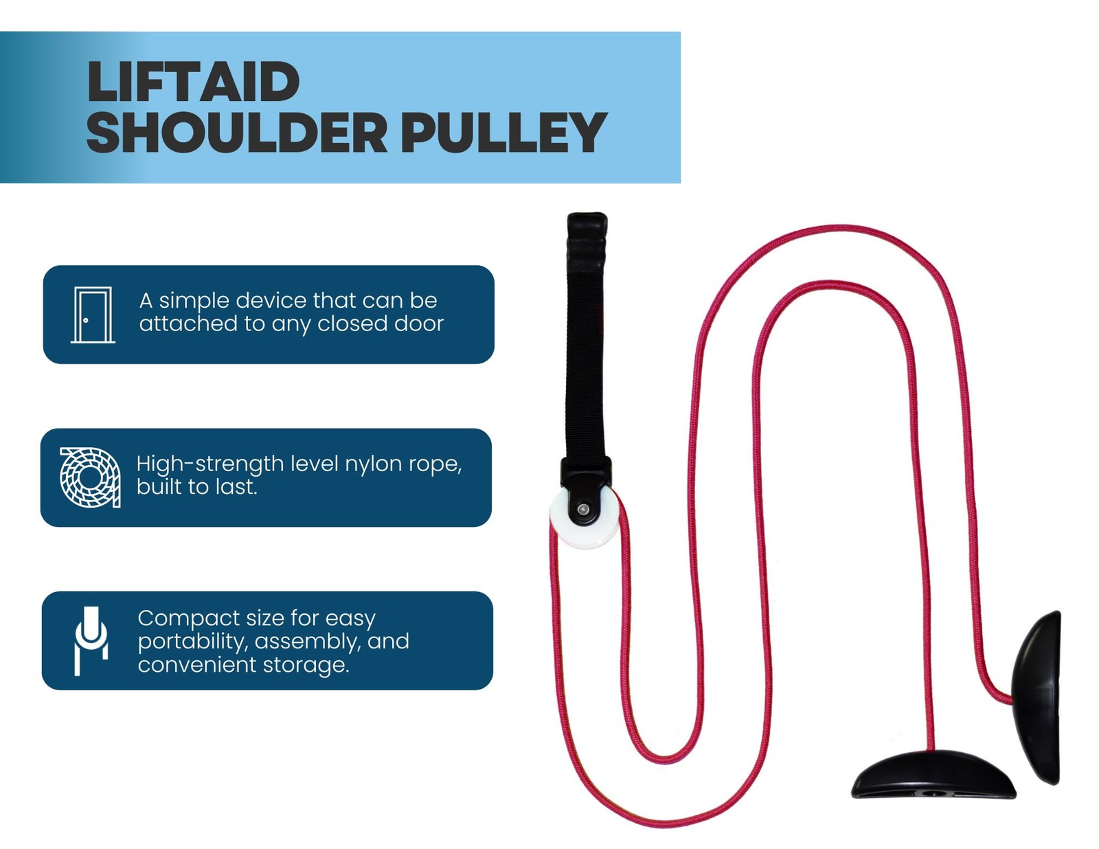 LiftAid Shoulder Pulley for Physical Therapy with Exercise Guide – Red