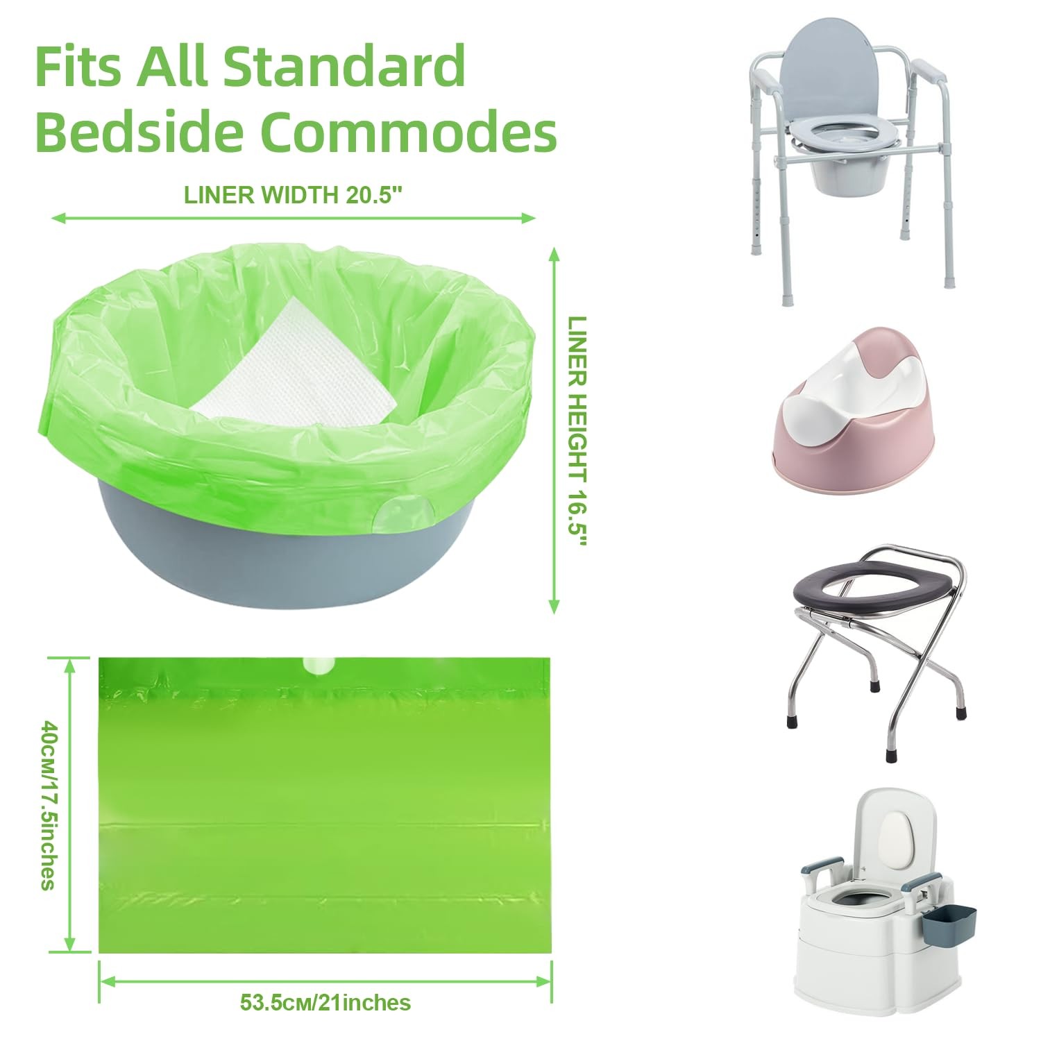 XUEPETT 120 Pack Commode Liners w/ 120 Pads, Disposable, Leakproof, Absorbent