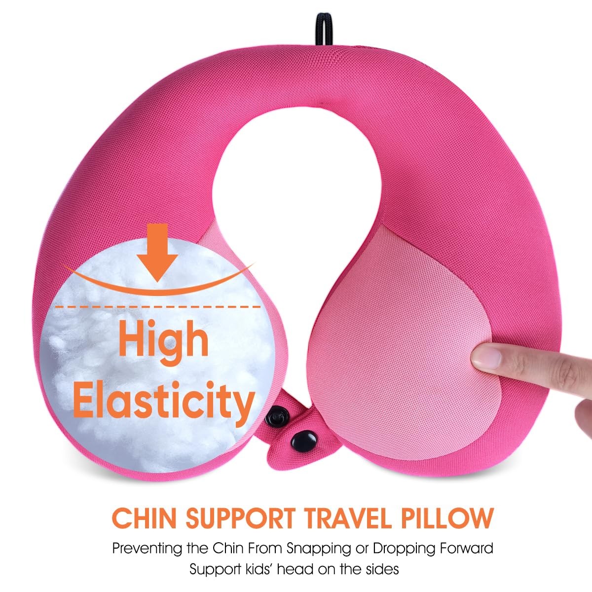 INFANZIA Kids Chin Supporting Travel Neck Pillow, Helps Child-Size, Pink