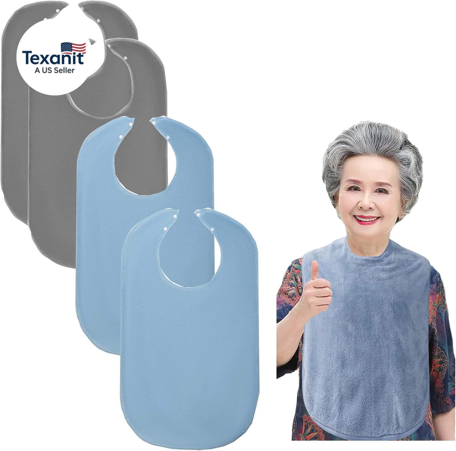 4 Pack Adult Bibs for Men and Women, Adult Bibs for Elderly,Towel Bibs for Speci