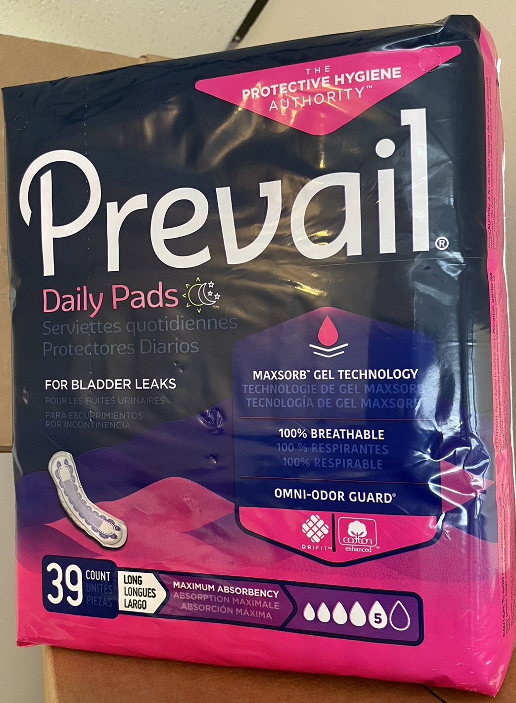 Prevail Bladder Control Pad 13” Length, Maximum, Long – Bag of 39 New Sealed