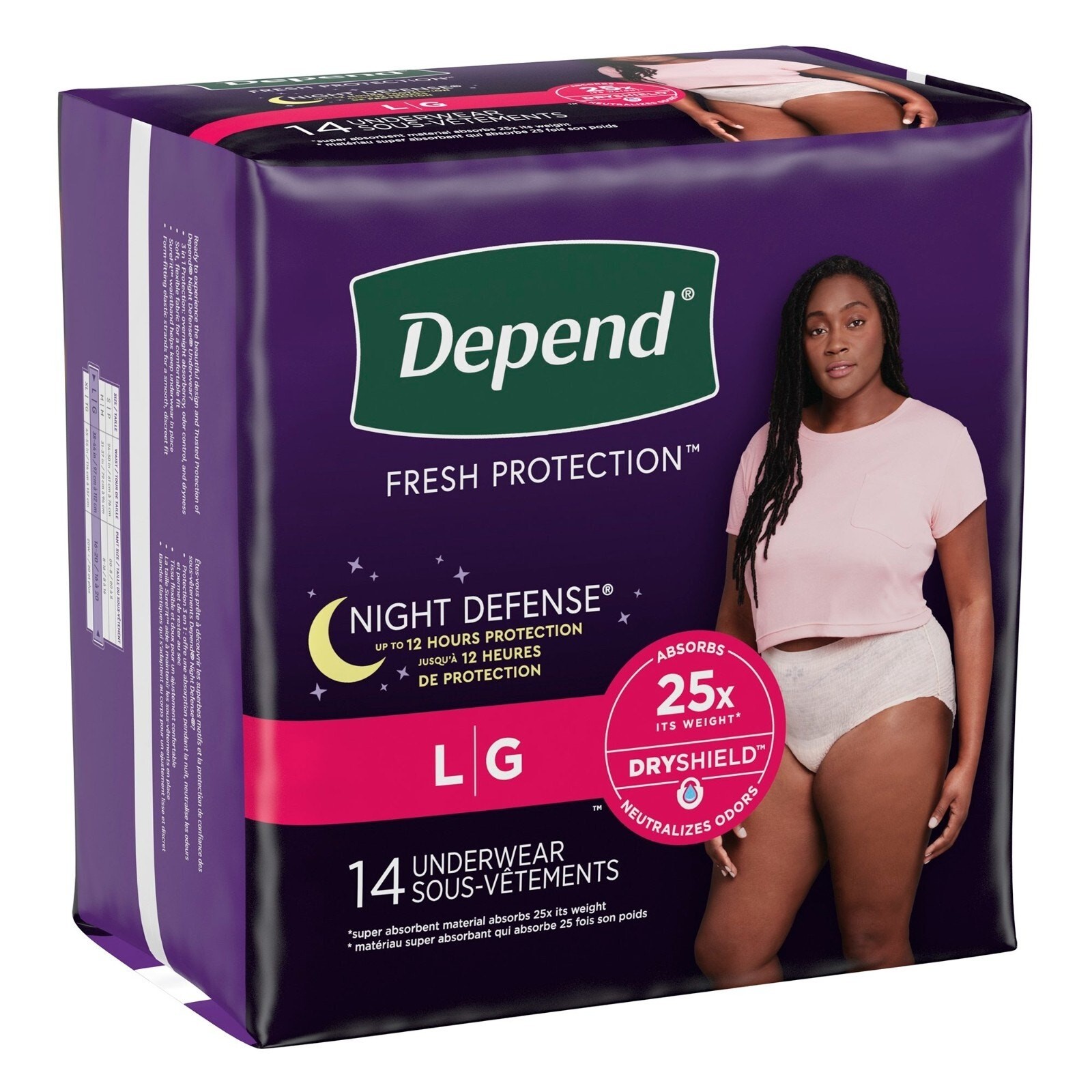 Depend Night Defense Incontinence Underwear for Women Adult Diapers L 14 Count