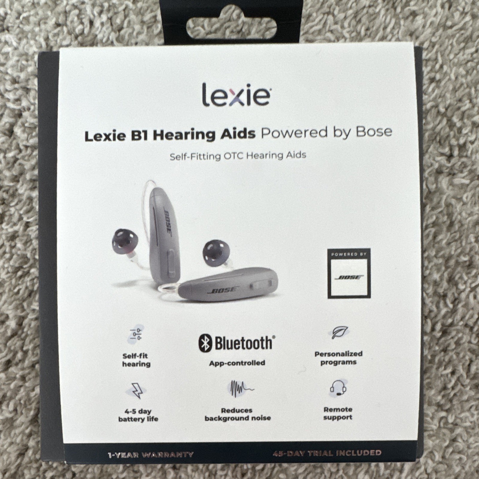 Lexie Lexie B1 RIC Hearing Aids Powered by Bose, Bluetooth App-Controlled, Gray