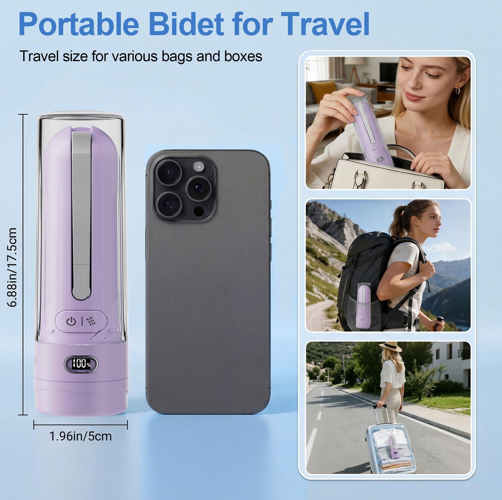 Aovikood Electric Portable Bidet Toilet Aids Wiper Tool Set Purple Hpb2501A