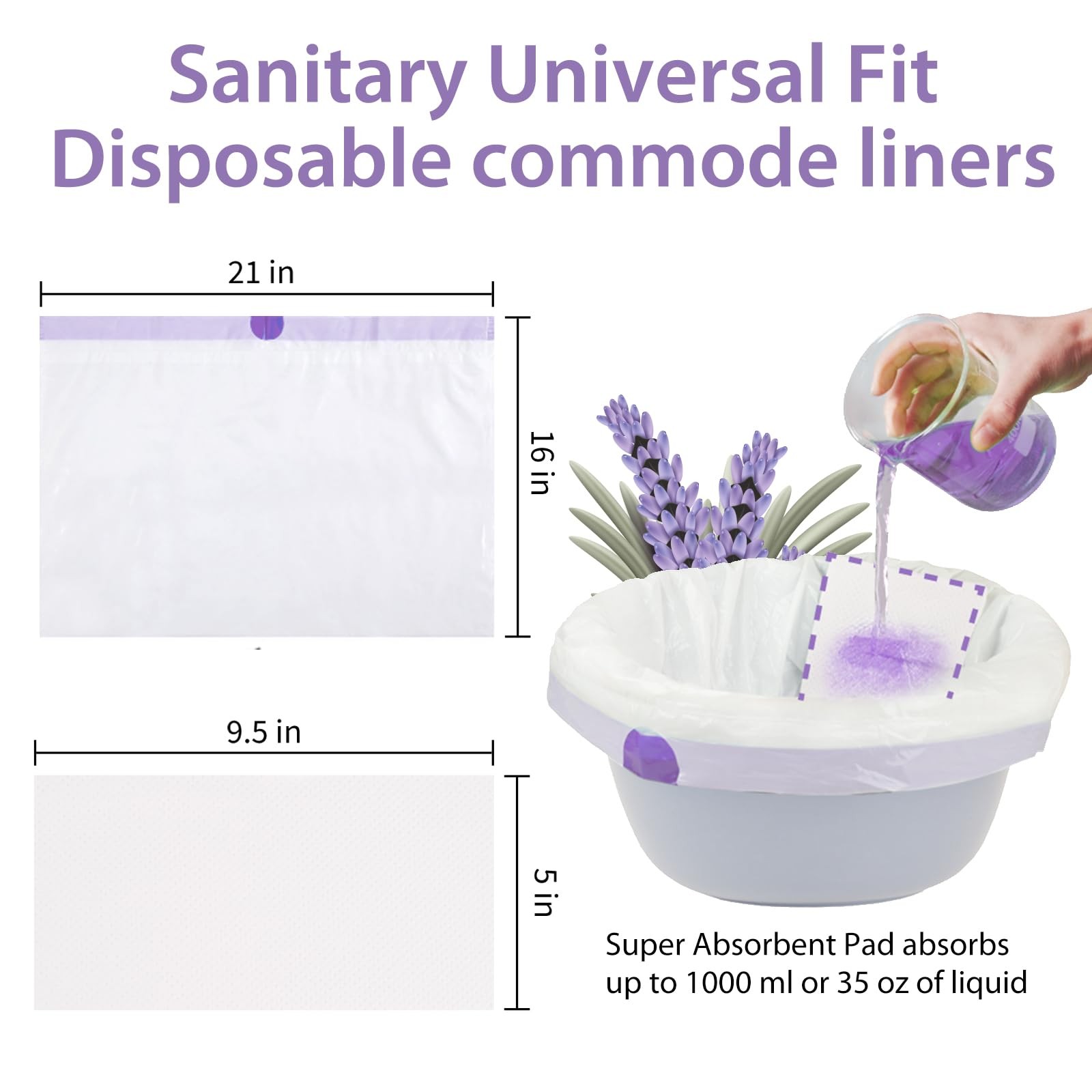 Commode Liners with Absorbent Pads for Bedside Commode, 100 Lavender Scented …