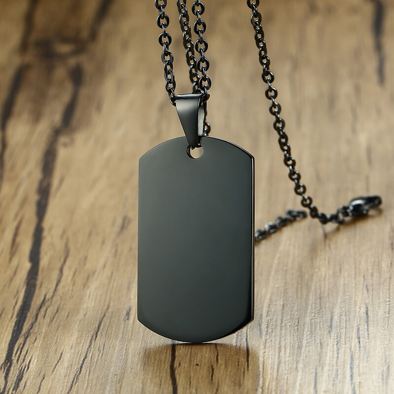 Black Medical Alert ID Name Men Necklace Chain Pendant Dog Tag Emergency Jewelry