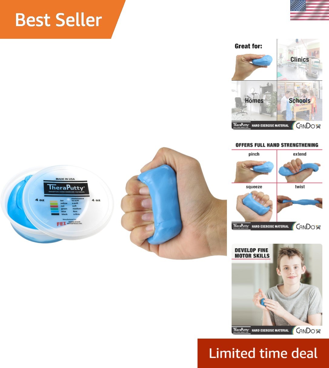 4oz TheraPutty Blue Firm- Ideal for Hand Rehabilitation and Motor Skills