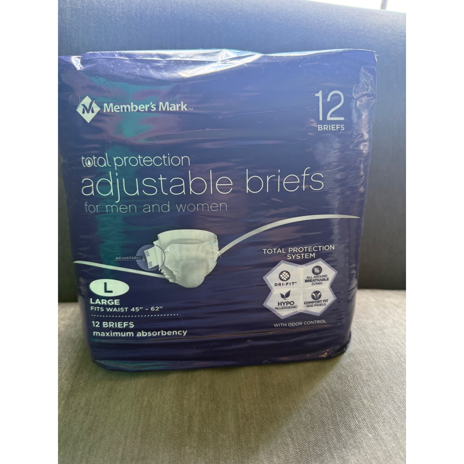 Member’s Mark Total Protection Adjustable Briefs Large 12 Count Max Absorbency
