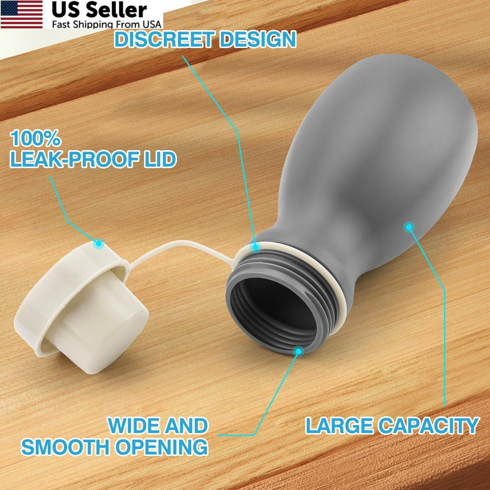 Urinals for Men Spill Proof Nighttime – Glow in Dark Urine Bottle – Gray