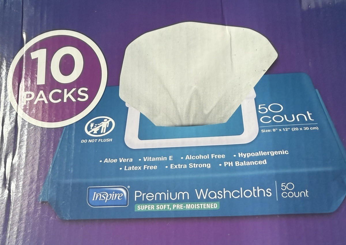 INSPIRE Premium Washcloths Super Soft, Pre-Moistened 500 Count (Do Not Flush)
