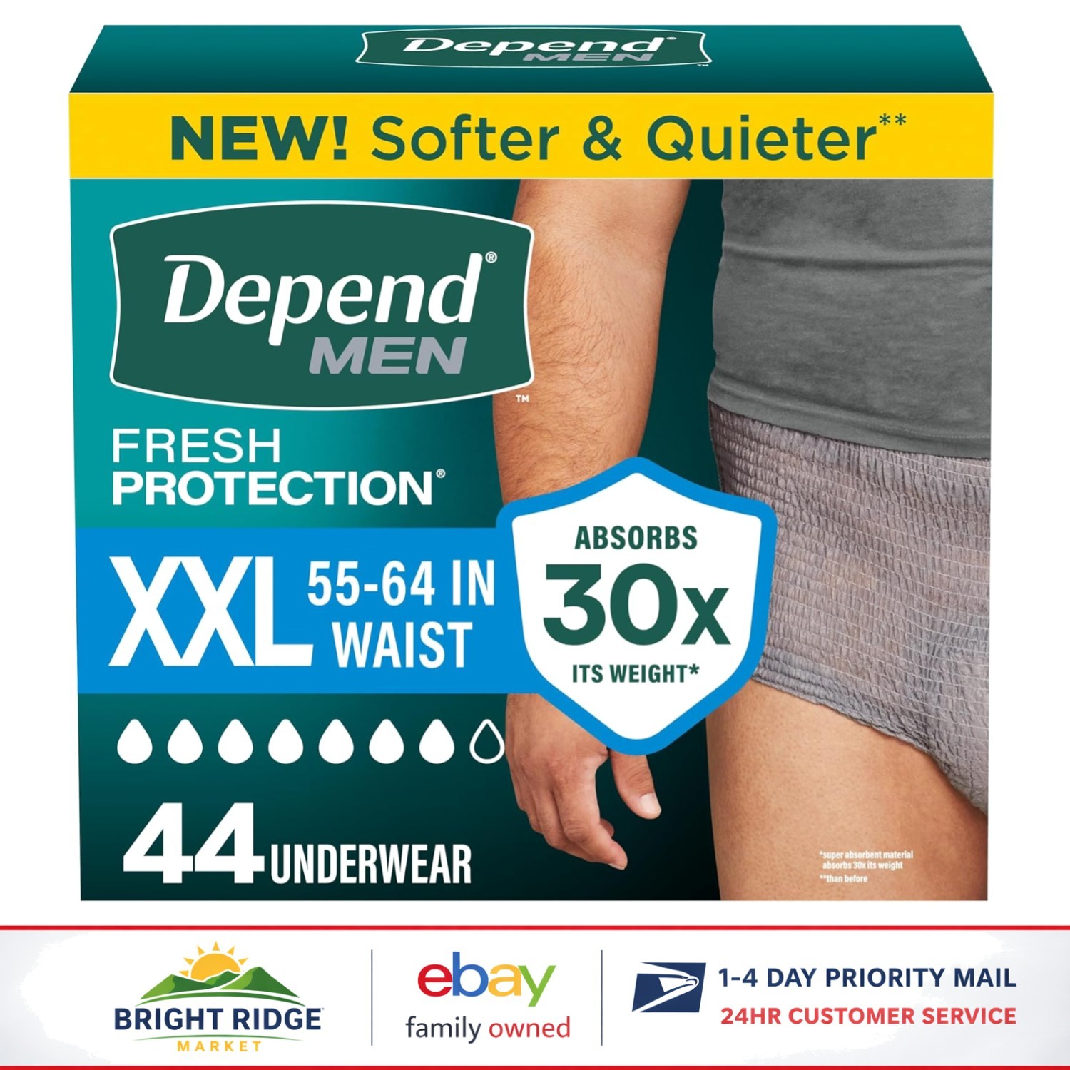 Dependable Incontinence Protection Underwear for Men, 44 Pack Maximum Absorbency
