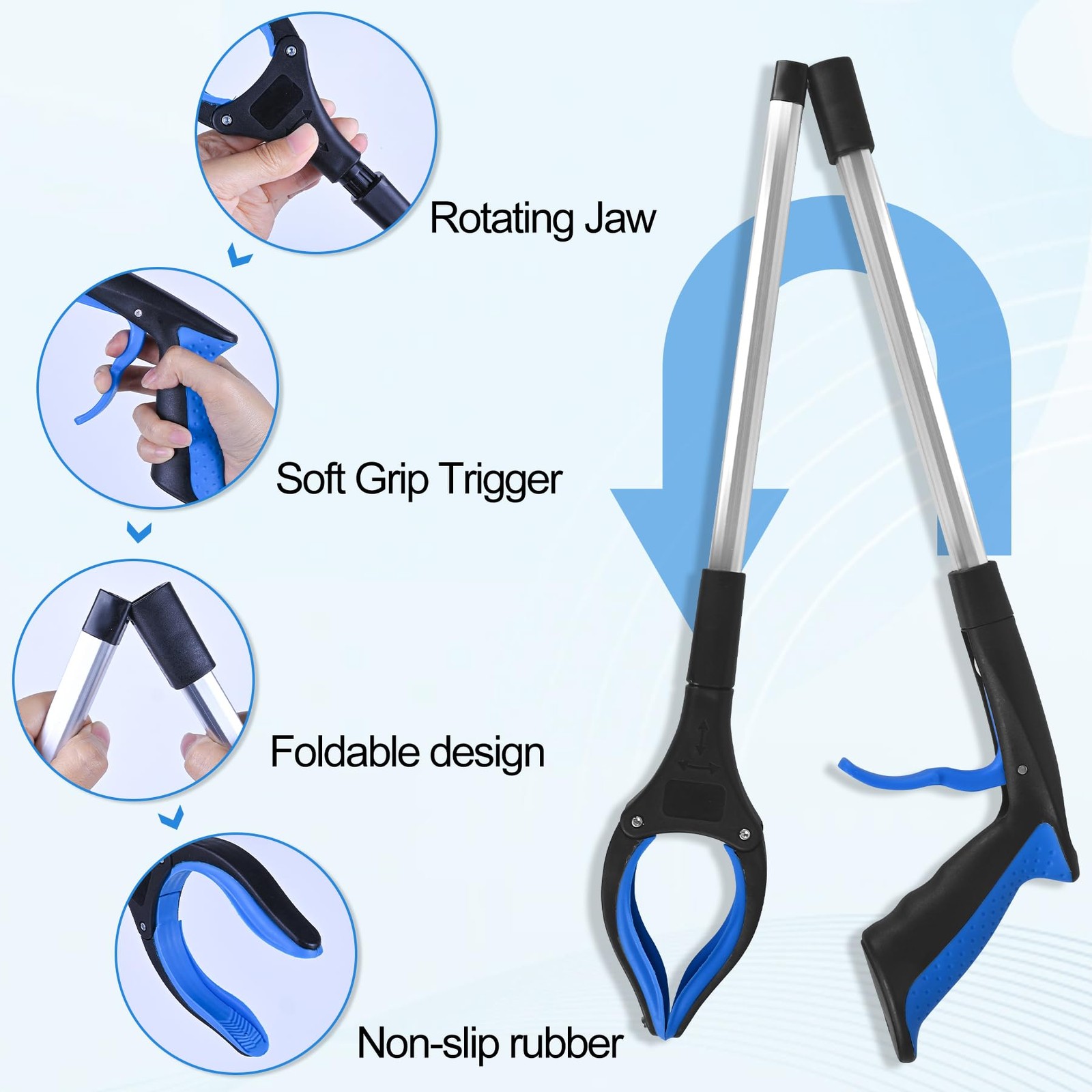 6 Pack 32 Inch Commercial Trash Grabber for Elderly Assist, 6, Blue