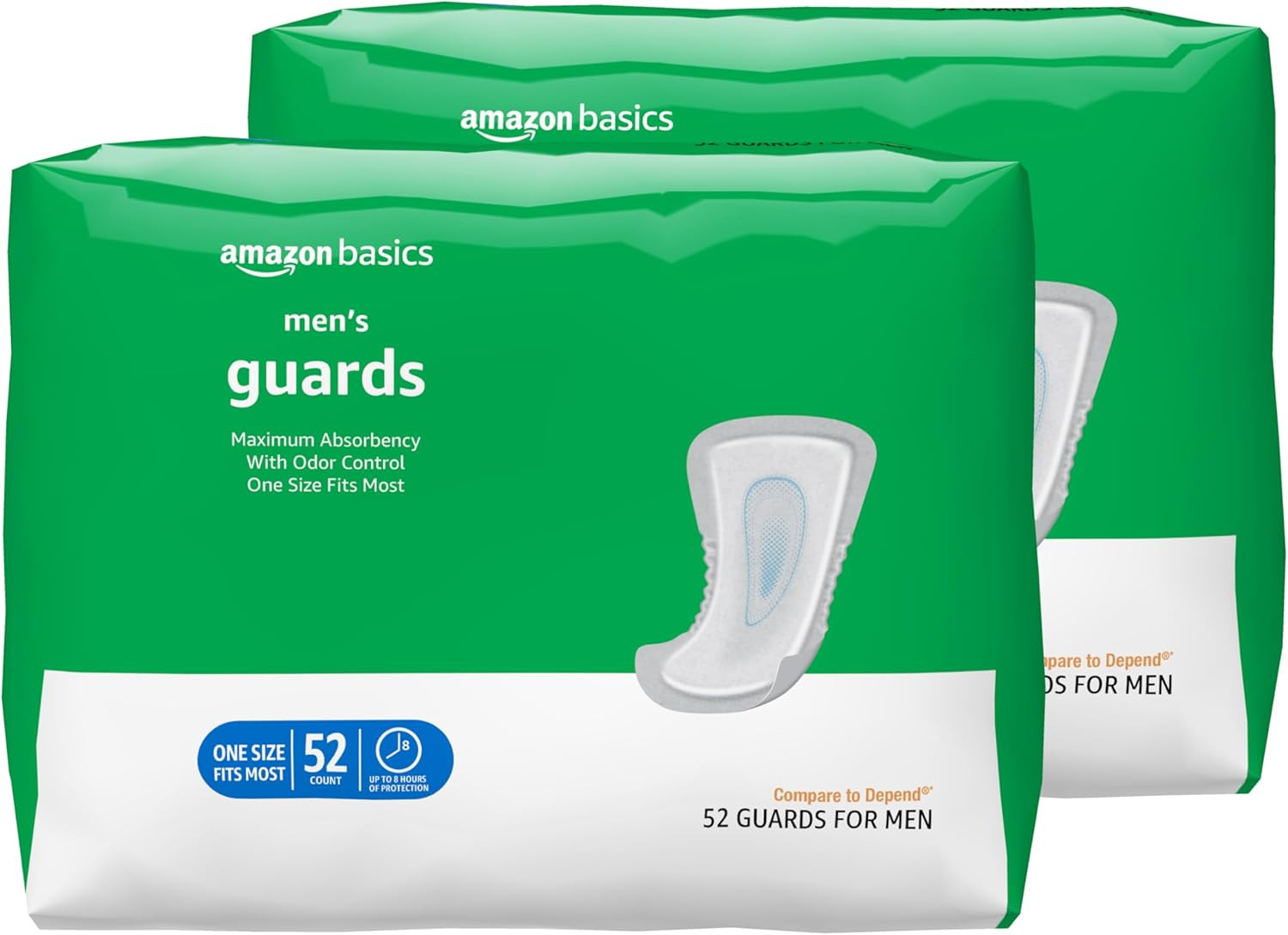 Amazon Basics Incontinence Guards for Men, Maximum Absorbency, 104 Count, 2 Pack