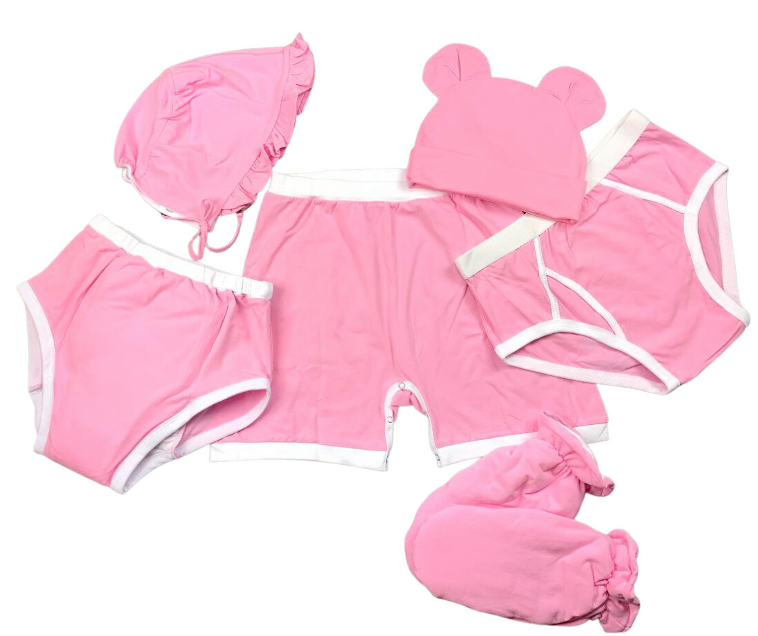 Adult snap crotch shorts baby pink w/white trim pocket
