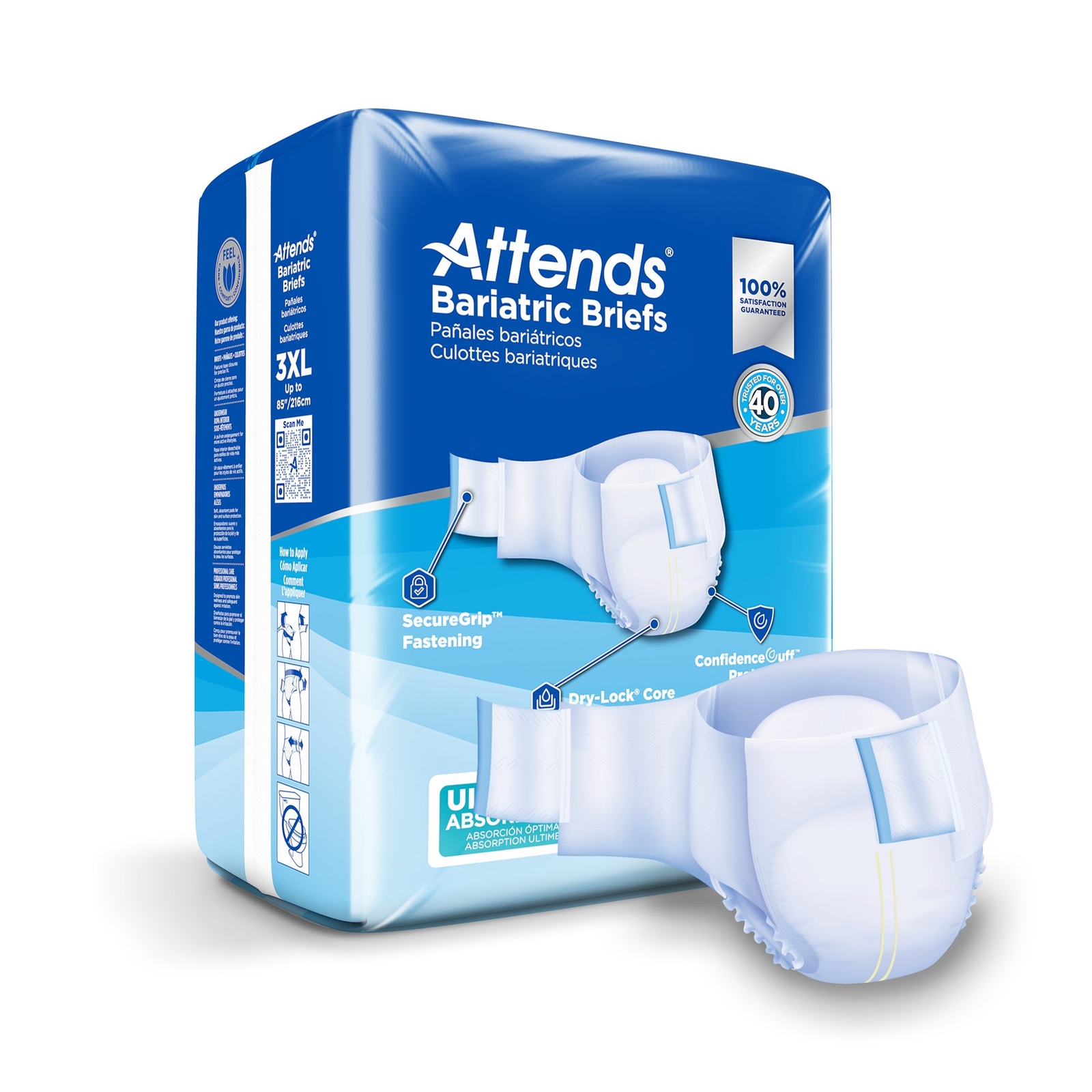 Attends Bariatric Incontinence Brief 3X-Large Bariatric DD55 48 Ct