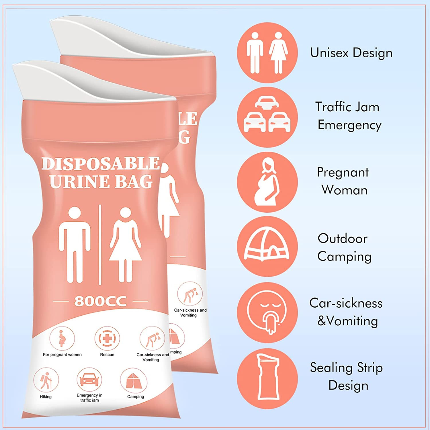Disposable Urinal Bag, 12/24 Pcs 800ML Emergency Urine Bag, Unisex Urinal Bag, P