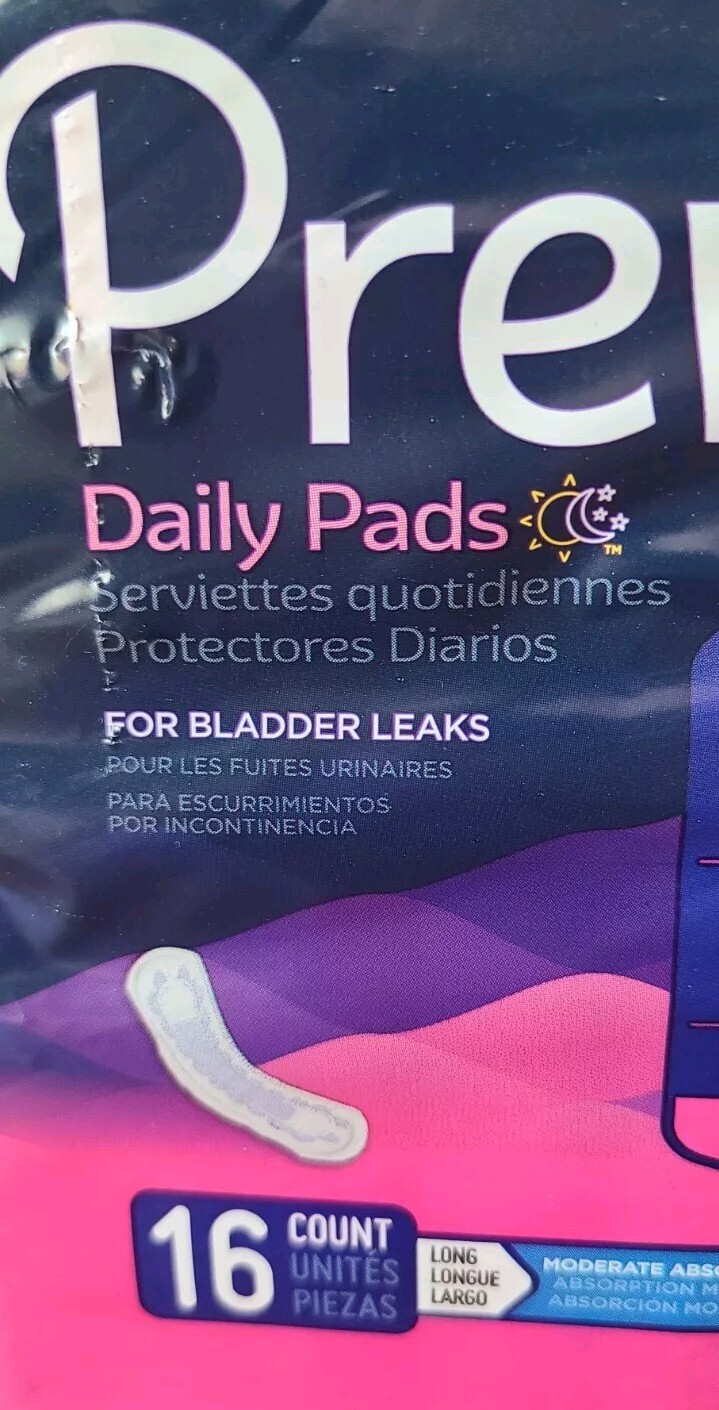 New Prevail Daily Incontinence Bladder Control Pad Long Moderate Abs #4 16 Ct