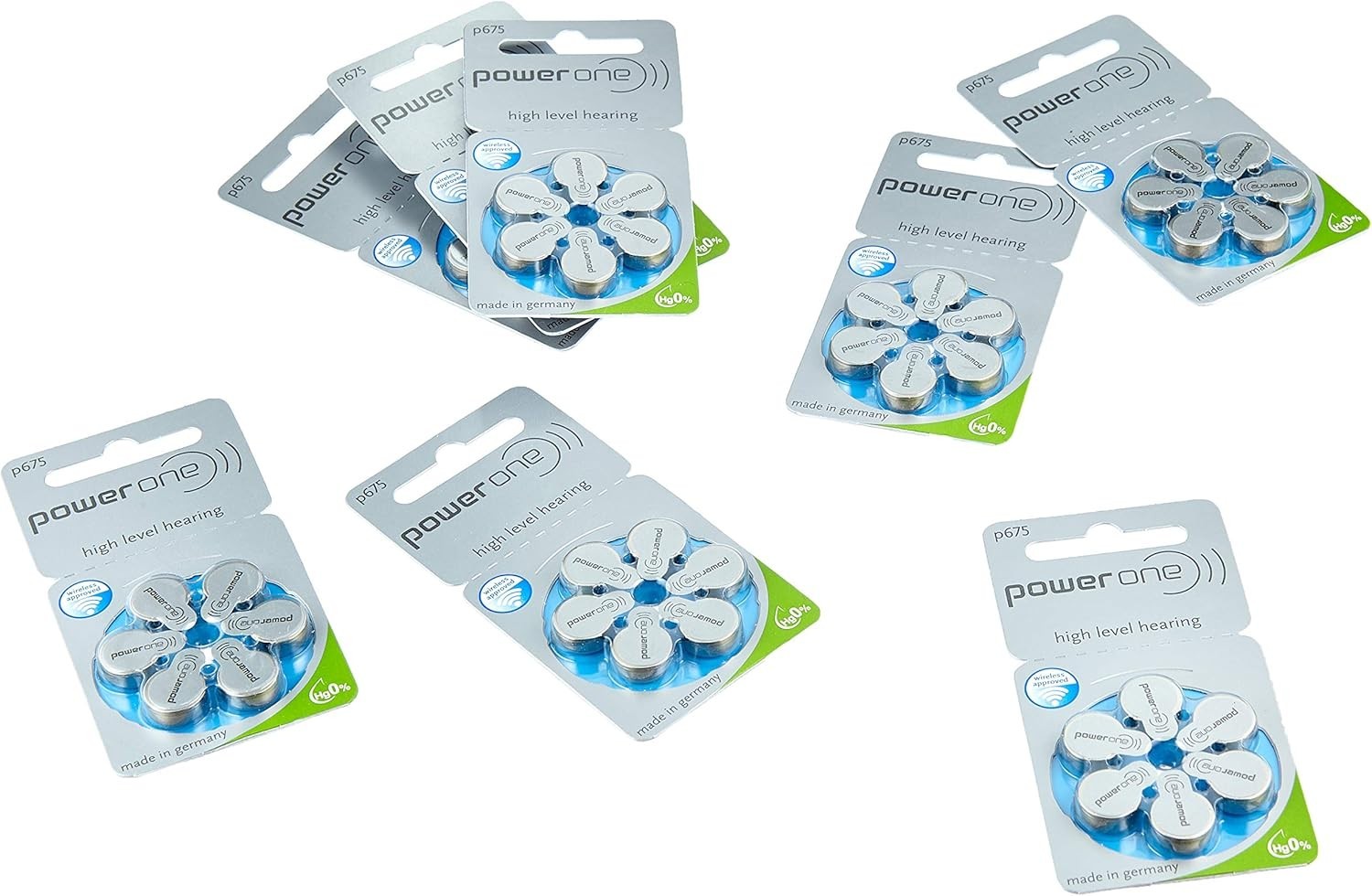 Power One Zinc Air Hearing Aid Batteries Blue Size 675 Pack of 60